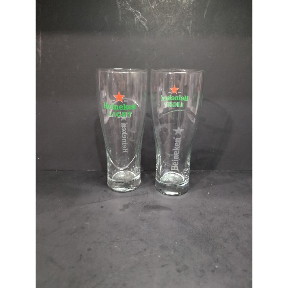 Heineken Light Beer Glasses, Set of 2, Red Star Design, 7.25" Tall, Glassware‎